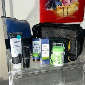 For Your Valentine Men's Skincare Grooming Kit with Black Mesh Bag 10”x 6.5” NWT